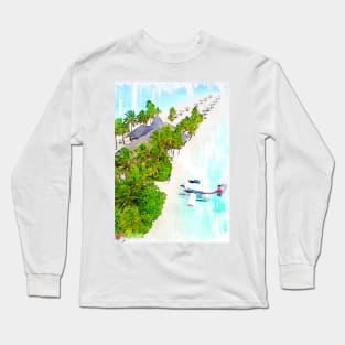 Sea Plane In Beautiful Maldives Beach Lagoon Hotel Long Sleeve T-Shirt